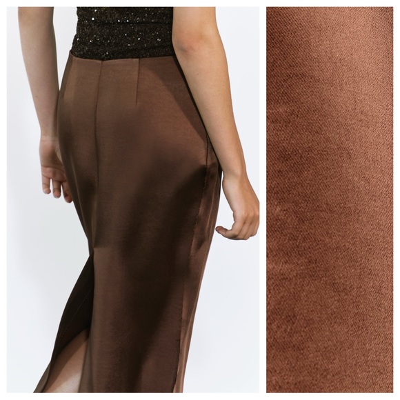 NWT. Zara Brown ZW Collection Satin Effect Midi Skirt. Size M. - Picture 4 of 11